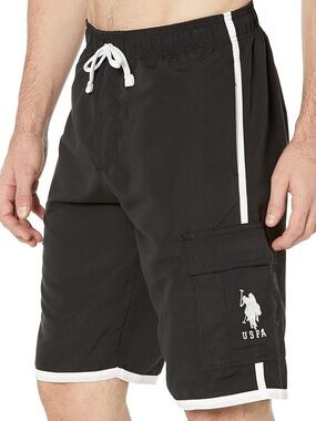 U.S. Polo Assn. Black Swim Board Shorts with White Trim